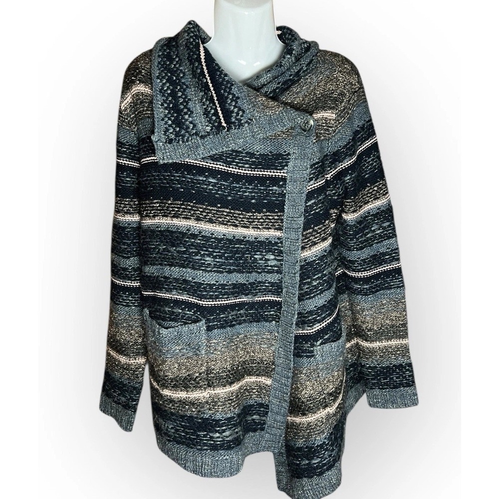Lucky Brand Woman Med One‎ Button Open Cardigan Boho Asymmetrical Style Pockets